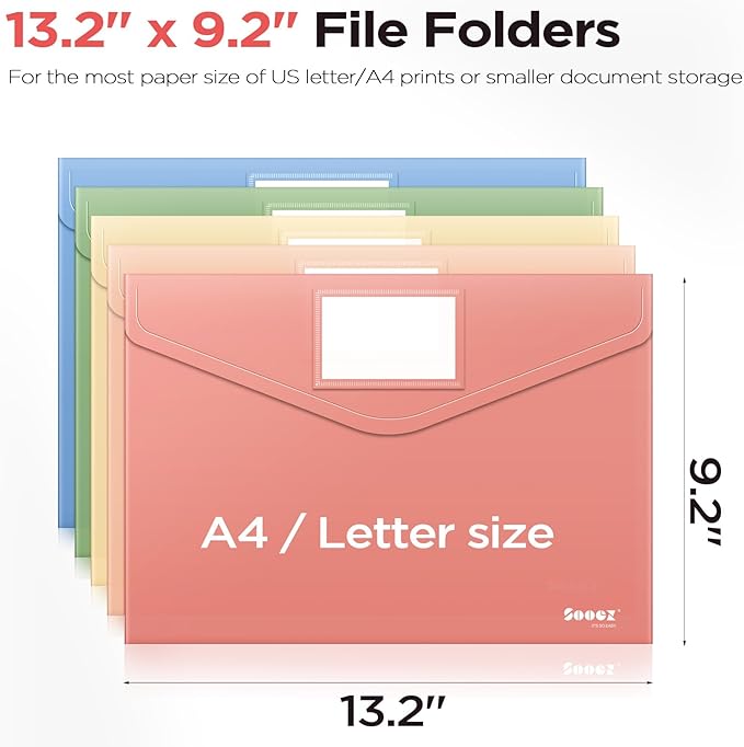 Sooez 40 Pack Plastic Envelopes, Plastic File Folder, Folders for Documents Retro Colors, Super Heavyweight Document Holder, Storage Pouches, File Envelopes for School Office Supplies