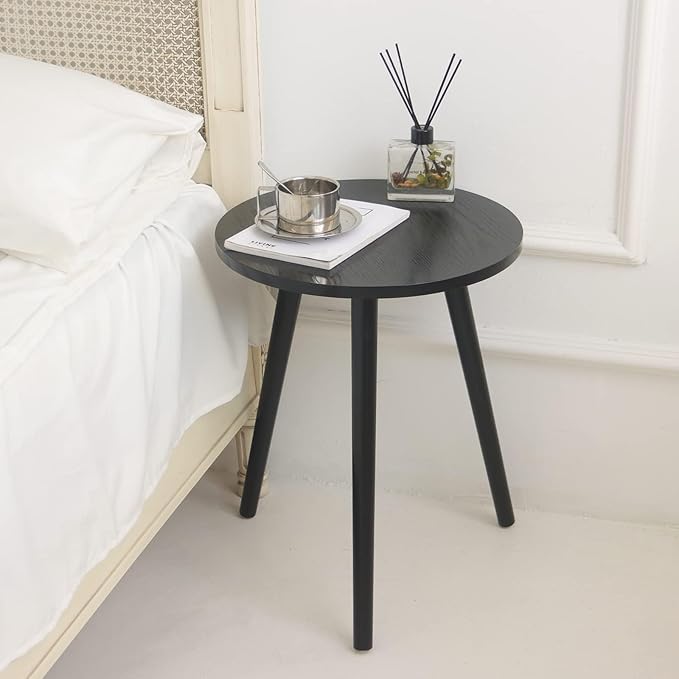 AWASEN Round End Table, Black Side Table Modern Home Decor Small Accent Table for Small Space Living Room, Bedroom and Balcony, Easy Assembly, 19.69''H x 15.7''D (Black)