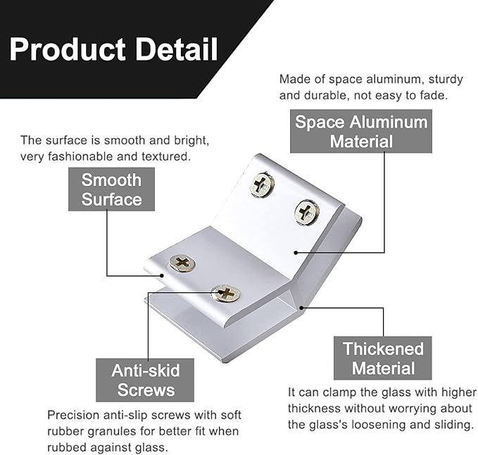 INCREWAY Glass Clamp, 2 Pack Adjustable Double Side Aluminum Alloy Shelf Support Bracket, Clip Clamp Holder for 10-12mm Thickness, 135 Degrees
