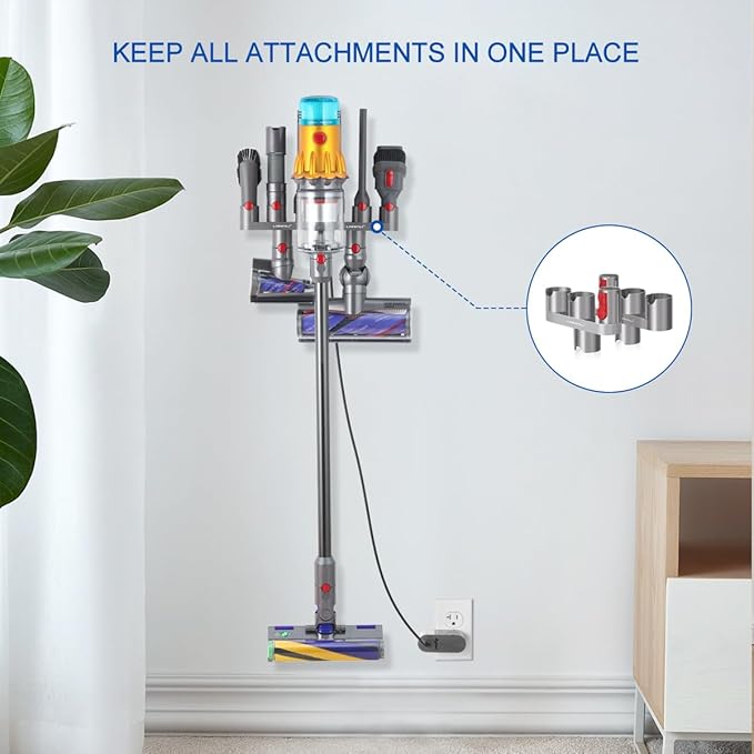 LANMU Accessory Holder Compatible with Dyson V15 V11 V10 V8 V7 Outsize Gen5 Cordless Stick Vacuum Cleaner, Drill Free Docking Station Attachments Organizer, Fit Accessories and Parts Storage