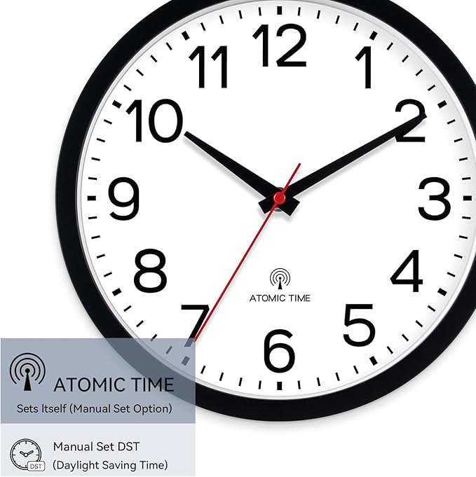 AKCISOT Atomic Black Wall Clock Analog Clocks for Indoor Kitchen, Battery Operated Clock for Bedroom Office Living Room(14 Inch)