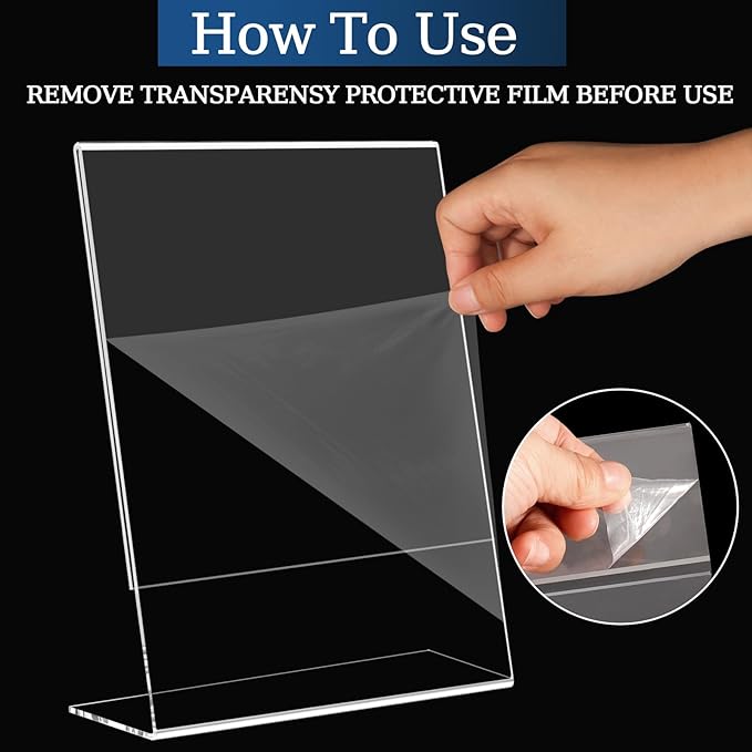 6 Pack 8.5x11 Inch Acrylic Sign Holder Clear Plastic Table Paper Display Stand L-Shape Vertical Menu Holder Stand Picture Photo Flyer Display Stand for Desktop Flyers, Documents, Office, Restaurants