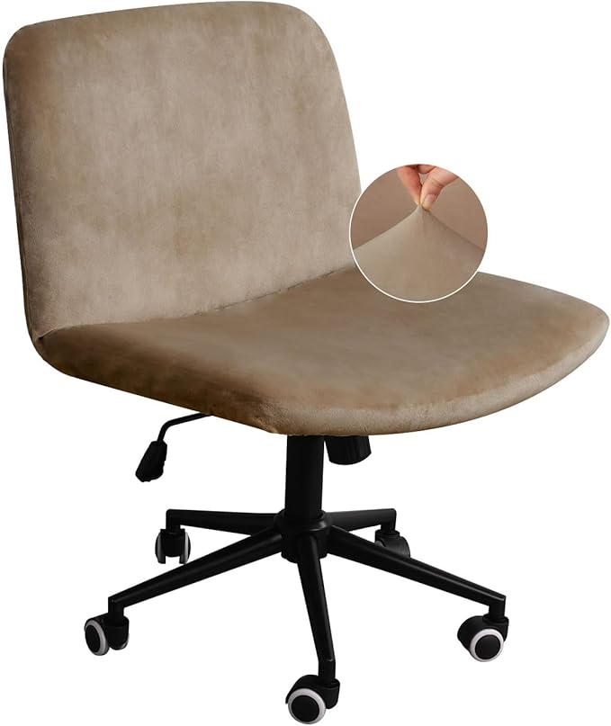 NICEEC Criss Cross Chair Cover Armless Office Dorm Desk Chair Covers Vanity Chair Covers Computer Mid Back Wide Seat Chair Without Arms Protector Spandex Stretch Slipcover Coffee(No Chair Only Cover)