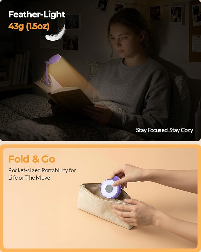 Book Light for Reading in Bed: Purple Rechargeable Night Light - Mothers Day Gifts for Mom Wife from Husband Grandma Daughter Sister - Birthday Gifts for Women Mom Teens Girlfriend and Her