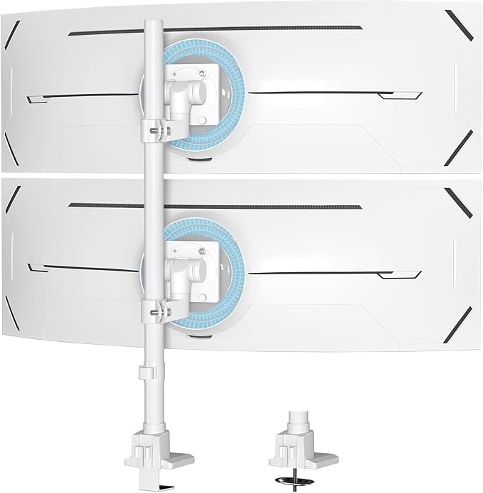 Dual Monitor-Arm Heavy Duty Ultrawide - 24-57 inch Vertical Dual Monitor Mount, Adjustable Stacked Double Monitor Desk Mount Stand, Max Load 59.4 lbs (per Arm), VESA 75/100 mm, White
