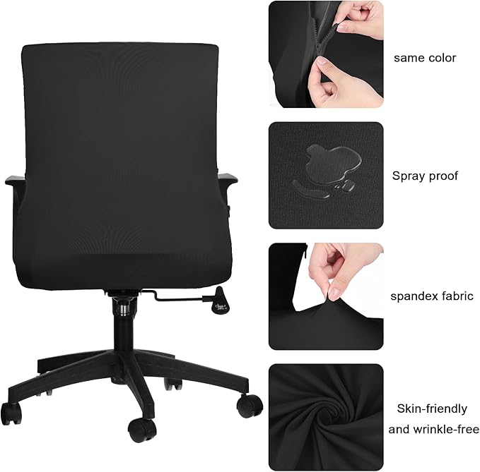 Tallew Office Chair Cover Stretchable Computer Universal Chair Seat Covers Removable Desk Chairs Slipcovers Washable Office Cushion Backrest for Rotating(Black)