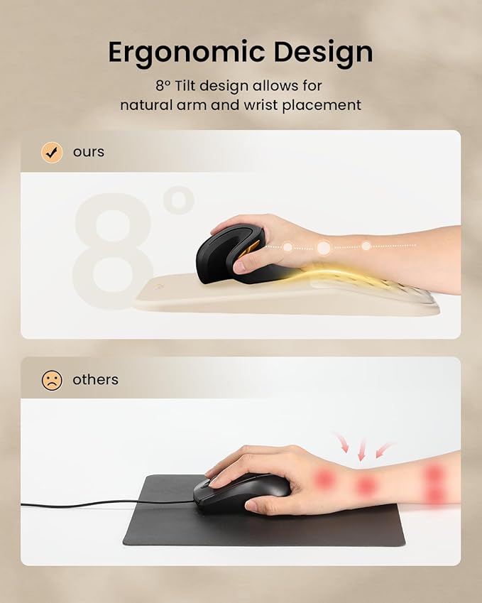 ProtoArc MP50 Ergonomic Mouse Pad with Wrist Rest, MP50 Mousepad with Massage Design, Soft Memory Foam and Non-Slip PU Base for Pain Relief, Desk, Home, Office, 12x8 Inches, Beige