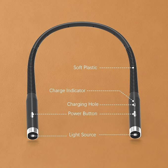 LED Neck Reading Light, 3-Color & 3-Brightness Adjustable Bendable Neck Light, USB Rechargeable Book Light for Reading in Bed, Knitting, Crochet, Camping, Working, Book Lovers Gifts (Black)