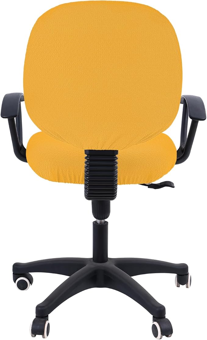 Smiry Stretch Jacquard Office Computer Chair Covers, Removable Washable Universal Desk Rotating Chair Slipcovers Protector, Seat + Backrest Cover, Mustard Yellow