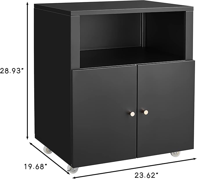Heavy Duty Rolling Printer Cabinet with 2 Doors & Storage Shelf, Under Desk 3D Printer Stand, Mobile Metal File Cabinet for Garage Home Office, Small Spaces & Workshop Black