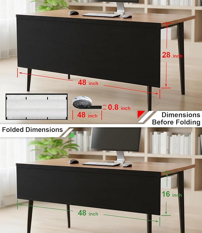 Under Desk Privacy Panel with Table Cable Management, 48 Inch Desk Skirt Modesty Desk Panel with Self-Gripping Straps for Office Home, Premium Silver-Plated Interior to Provide Better Privacy