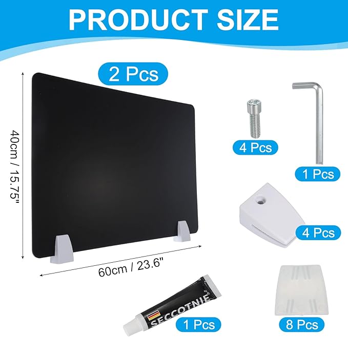 PATIKIL 40x60cm Desk Divider, 2 Sets Desk Privacy Panel Acrylic Office Partition Boards Table Testing Dividers Portable Panel Sneeze Guard Protective Shield for Office Kitchen Sink, Black