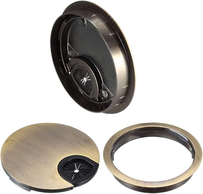 uxcell Cable Hole Cover, 3.1Inch/80mm Zinc Alloy Desk Wire Cord Cable Grommets Hole Cover for Office PC Desk Cable Cord Organizer, Bronze Tone