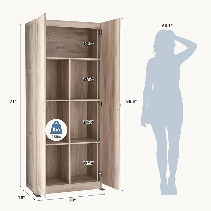 DUMOS Office Storage Cabinet, Large Capacity Organizer, Wooden Bedroom Storage Unit for CD, Blankets and Books, Suitable for Living Rooms, Office and Study Rooms, Wood