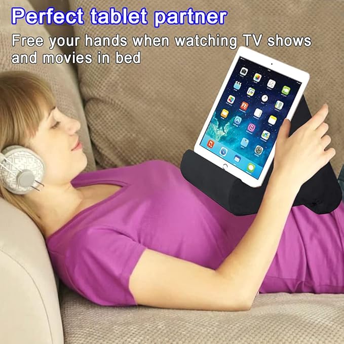 SAMHOUSING Tablet Pillow Stand - Tablet Holder Dock for Bed with Multi-Viewing Angles, Compatible with iPad Pro 9.7, 10.5,12.9 Air Mini 4 3, Kindle, Galaxy Tab, E-Reader (Dark Grey)