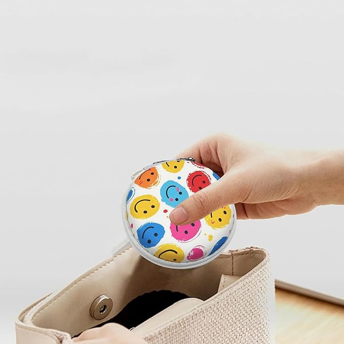 Earbud Case Headphone Organizer Ear Bud Case Portable EVA Carrying Box Storage Bag with Carabiner for AirPods Beats Bose Galaxy Buds 4/3/FE Data Cable Storage (Smiling Face)