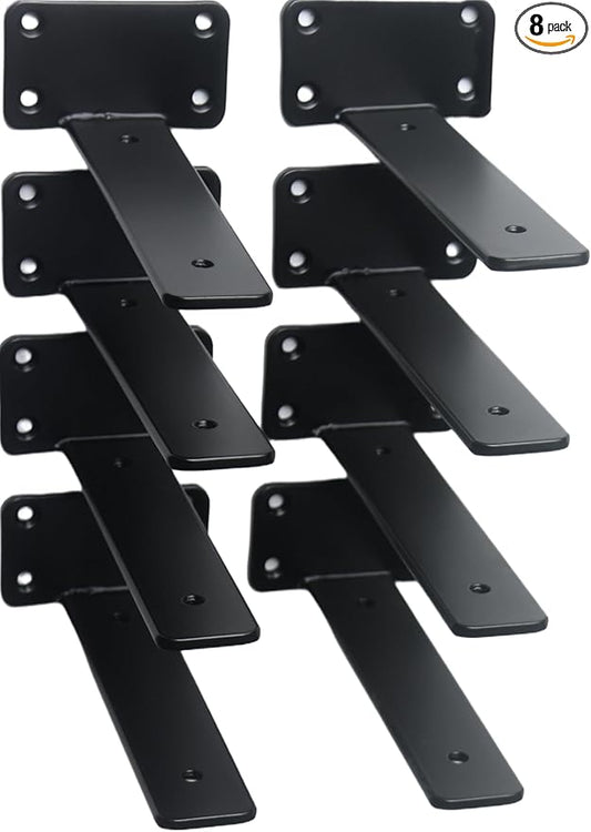 8 Pack - 7 inch Black Hidden L Shelf Bracket (1/5 Inch Thicked) Iron Floating Shelf Brackets Rustic Industrial Metal Brackets for Shelf Support
