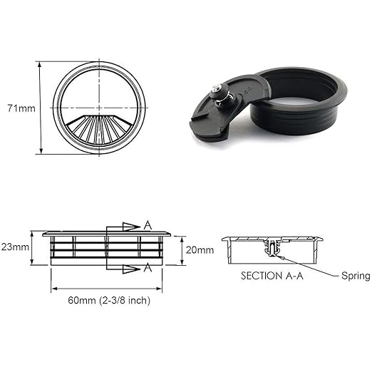 HJ Garden 2pcs 2-3/8 inch Desk Wire Cord Cable Grommets Hole Cover for Office PC Desk Cable Cord Organizer Plastic Cover Black