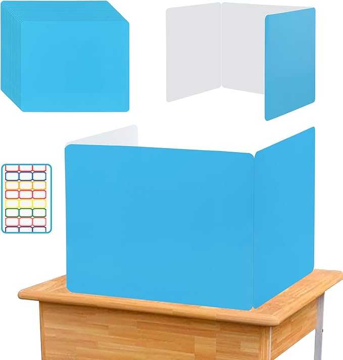 EARTHSON 24 Pcs Privacy Folders for Students, Privacy Dividers for Classroom, Study Carrel Desks Privacy Boards, Privacy Shields Folder for School Teachers Home, Blue