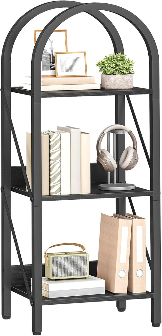 HOOBRO Bookshelf, 3-Tier Arched Bookshelf, Industrial Bookcase with Metal Frame, Book Shelf Storage Organizer for Living Room, Office, Bedroom, Black BB423SJ01