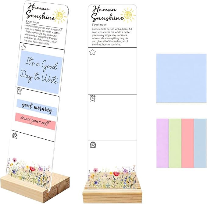 Sticky Notes Monitor Memo Board with Removable Wooden Base Acrylic Portable Sticky Note Holder Human Sunshine Positive Quote Message Board Sign Includes 200 Sheets Sticky Notes Office Desk Decor