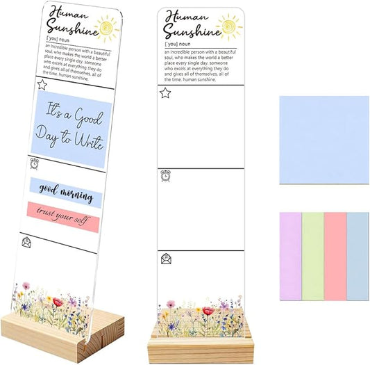 Sticky Notes Monitor Memo Board with Removable Wooden Base Acrylic Portable Sticky Note Holder Human Sunshine Positive Quote Message Board Sign Includes 200 Sheets Sticky Notes Office Desk Decor