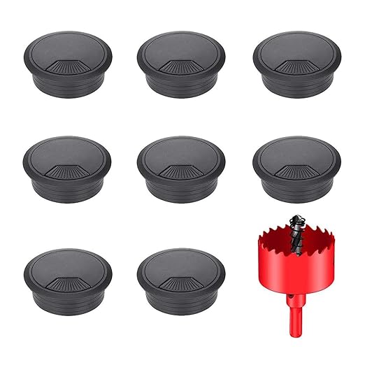 TuTuYa 8PCS Desk Grommet, Desk Grommet 2-3/8 Inch (60mm) Black Desk Cable Grommet Desk Cable Hole Covers with Hole Saw, Ideal Solution for Office and Home Table Cable
