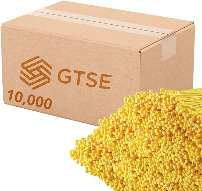GTSE 12 Inch Yellow Zip Ties, 10,000 Bulk Pack, 50lb Strength, UV Resistant Long Nylon Cable Ties, Self-Locking 12" Tie Wraps