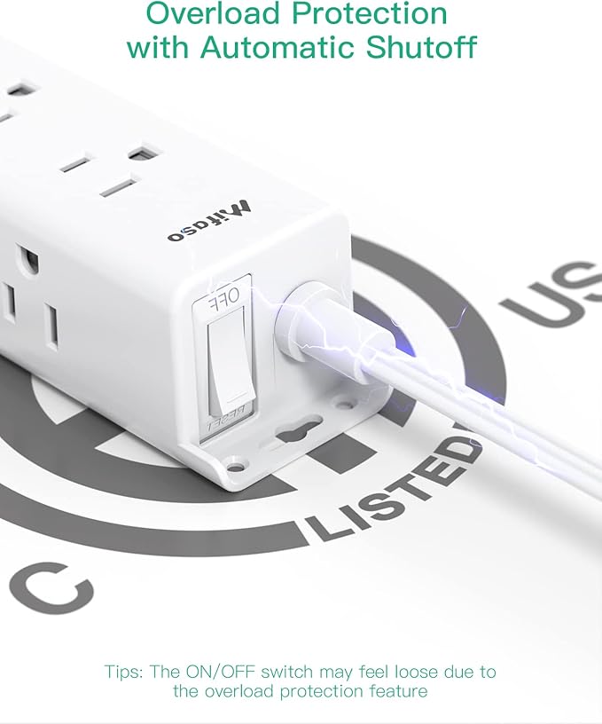 Surge Protector Power Strip - Widely Spaced Multi Outlets, Wall Mount, 3 Side Outlet Extender with Extension Cord, Flat Plug, Overload Protection, Home Office Dorm Room Essentials (5FT, White)