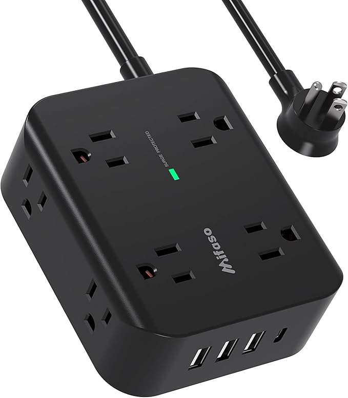 Extension Cord 15FT - 8 Outlets Power Strip Surge Protector with USB Ports, Heavy-Duty Braided Extension Cord, Flat Plug, 15A Circuit Breaker, Charging Station Overload Protection
