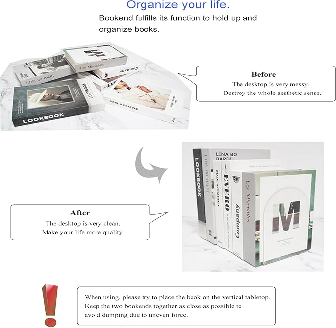 Merrynine Book Ends, 6 Pcs Acrylic Bookends for Shelves, Clear Book Holder, Plastic Bookends for Heavy Books, Book Stopper Organizer for Shelves, Desk, Office, School, 7.08"X4.72"X3.93"