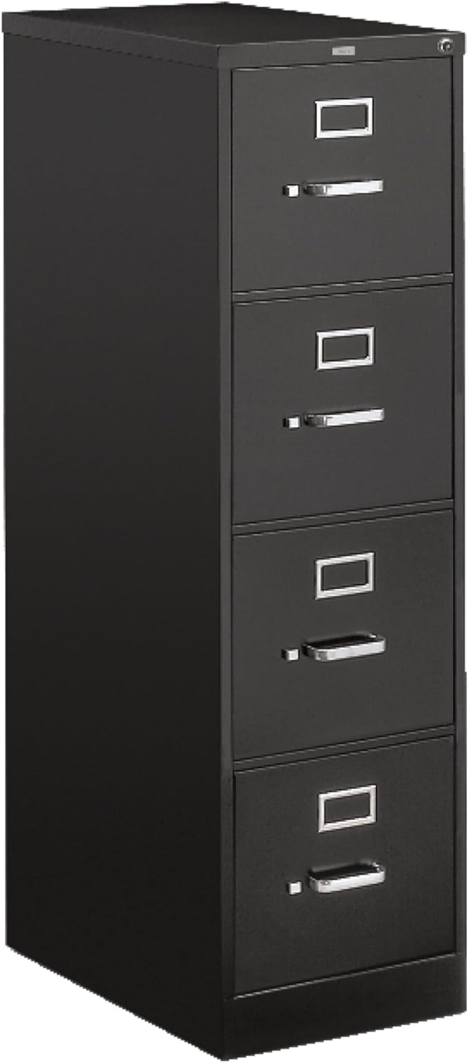 HON 4 Drawer Vertical File Cabinet with Lock, Metal Filing Cabinets with 4-Drawers for Hanging Files and Letter Files, 25" Deep, Black