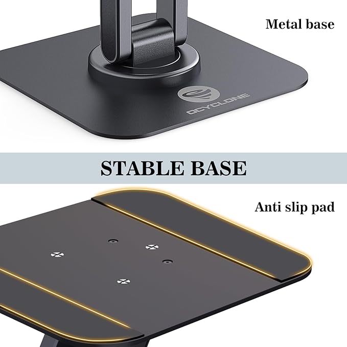 OCYCLONE iPad Stand, 360° Rotating Adjustable Foldable iPad Tablet Holder for Desk Compatible with Kindle Tablet iPad 4" - 15.6" Portable Monitor Stand, Black