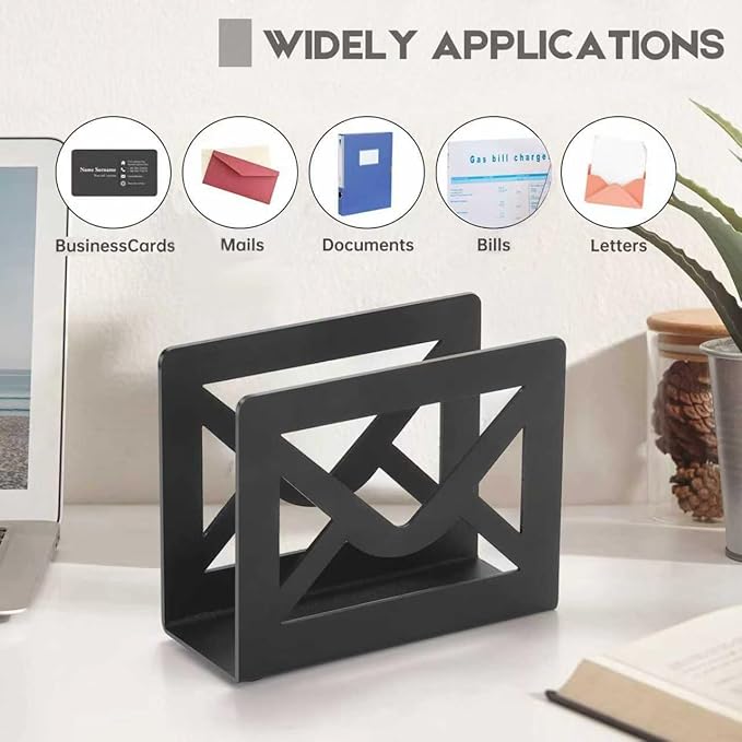 Desktop Letter Holder, Metal Desktop Mail Holder with Cutout Envelope Design,Letter Organizer Sorter for Desk, Desk Envelope and Document Storage Rack
