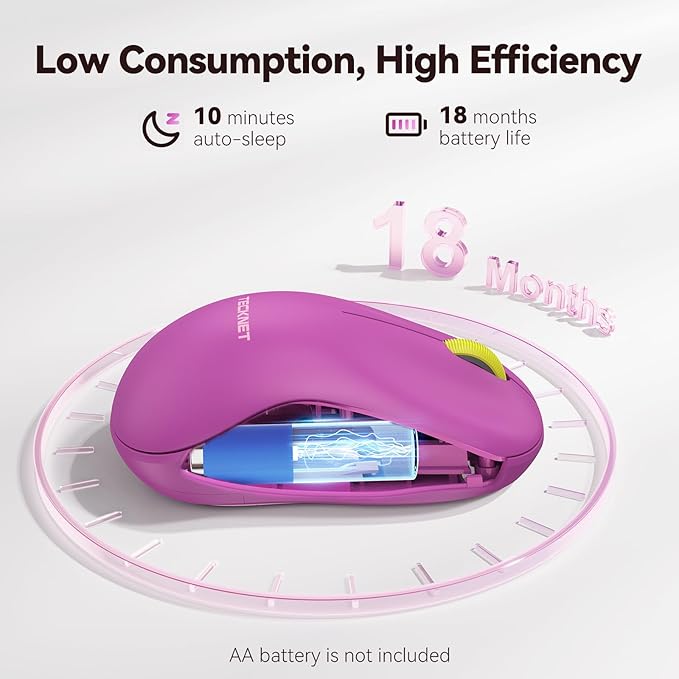 TECKNET Wireless Mouse for Laptop, 2.4G Silent Computer Mouse Quiet Click with 5 DPI Levels,Contoured Grip,Small Portable 30 Months Battery Cordless Mice for PC, Chromebook, Mac - Rose red