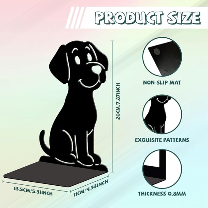 Peacoblue Metal Bookends for Shelves, Modern Decorative Heavy Duty Study Book Ends Stoppers for Office, Desk, Shelf, Room 5.3"x4.3"x7.9" Cast Iron Simple Tall Bookends 1 Pair (Cartoon Dog)