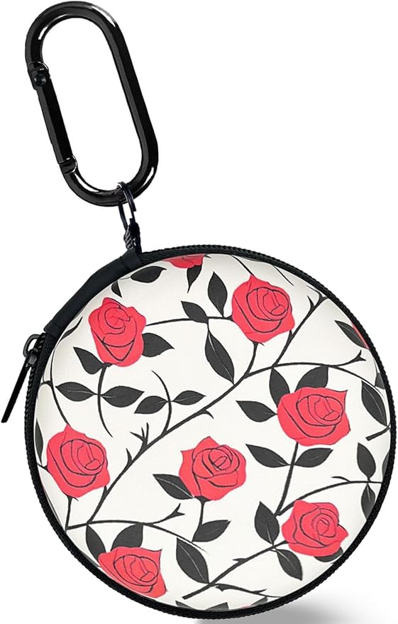 Earbud Case Headphone Organizer Ear Bud Case Portable EVA Carrying Box Storage Bag with Carabiner for AirPods Beats Bose Galaxy Buds 4/3/FE Data Cable Storage (Red Rose)