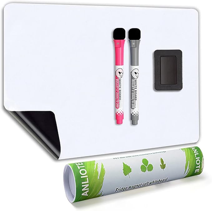 Magnetic Dry Erase Board Fridge Whiteboard Sheet 12"x 8", Easy to Write and Clean, Small Refrigerator White Board for Home Kitchen Shopping List & to Do List, 2 Markers and Eraser with Magnets