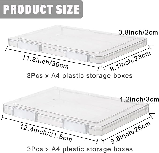 LonlyEagle 6 Pcs Clear A4 File Portable Project Case, Plastic Storage Box for 8.5" x 11" Letter Paper, Scrapbook Paper Storage Boxes Documents Magazines Holder