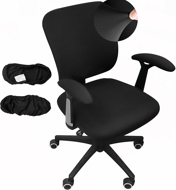 Office Chair 4 Pieces Seat and Back Cover with Armrest Covers Stretch Black Split Office Desk Chair Slipcovers Washable