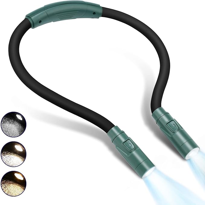 LUXJET Neck Reading Light & Book Light for Reading in Bed - Hands Free, 6 Brightness Levels, 360° Flexible Arms, 80-Hour Rechargeable - Reading, Knitting, Camping, Repairing - Gifts for Book Lovers
