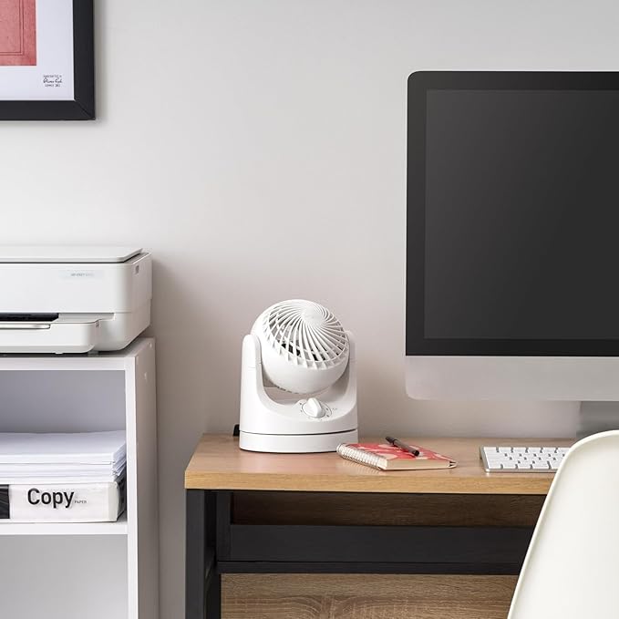 IRIS USA WOOZOO Desk Fan, Oscillating Air Circulator, 3 Speeds, 32ft Max Air Distance, 108ft² Coverage, 112° Adjustable Vertical Tilt, 27db Quiet Motor, Small Fan for Bedroom, Office, Dorm, White