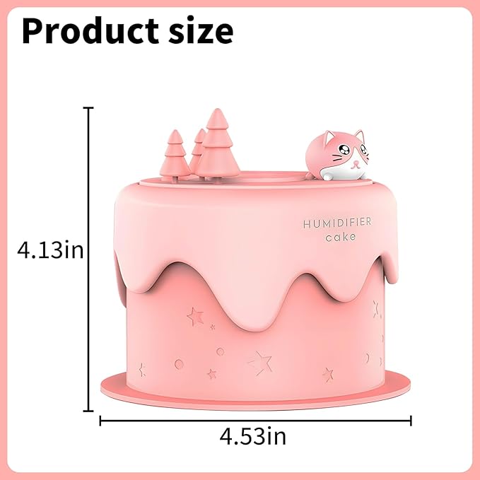 Cute Pet Humidifier, TV Humidifier, USB Plug in Use, Desktop Silent Spray, High Appearance Level Gifts (Pink Cat Cake)