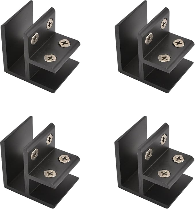INCREWAY Glass Clamp, 4Pcs Adjustable 90 Degrees Glass Clips Aluminum Alloy Glass Shelf Support Bracket, Glass Holder Connector for 14-16mm Thick Glass, Black