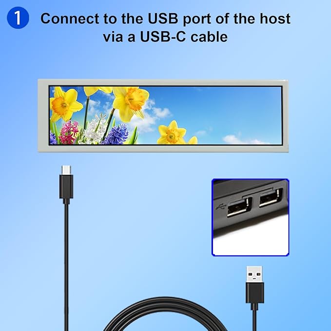 VSDISPLAY 8.8 Inch 1920x480 IPS LCD Monitor for Secondary Display/DIY Computer PC Case GPU CPU RAM Temperature Data Monitoring Sensor Panel,White