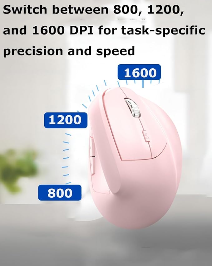 Wireless Mouse Pink Ergonomic (Bluetooth+USB )Dual Mode Vertical Silent Portable Multi Device Ergo Carpal Tunnel Mice for Mac/PC/Laptop/Computer/Tablet/iPad/Macbook Air/Pro Office Work Women Men Gift