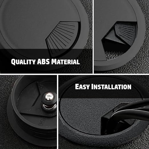 ANGSTROM 2-Inch Hole Desk Grommet Cover Organizer for Desktop Computer Electronics Wires, Black Plastic (8-Pack)