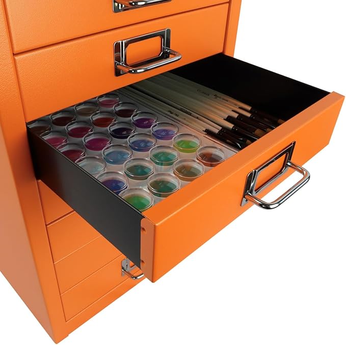 10-Drawer Steel MultiDrawer Cabinet - Bisley Orange, Chrome Pull Handles with Label Holders, Powder-Coated Steel, Removable Drawers, Fits Under Most Desks, Labels Included by Bisley