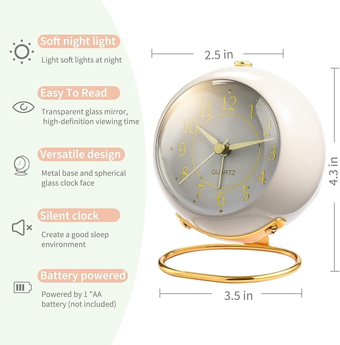 Tetino Analog Alarm Clocks,Retro Backlight Cute Simple Design Small Desk Clock with Night Light,Silent Non-Ticking,Battery Powered,for Kids,Bedroom,Travel,Kitchen,Bedside Desktop. (Orange)