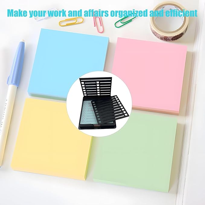 Sticky Note Stencil, Sticky Note Holder with Stencil 3x3 Sticky Note Line Stencil and Holder, Perfect for to-Do Lists, Home, Office, Sticky Notes Dispenser, Reusable Note Organizer (Grey)